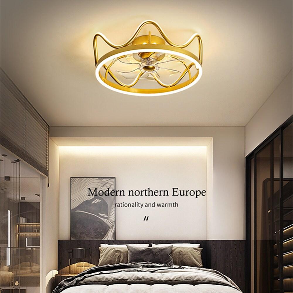 Elegant Gold and Black Crown-Shaped Ceiling Fan Light for Living Room