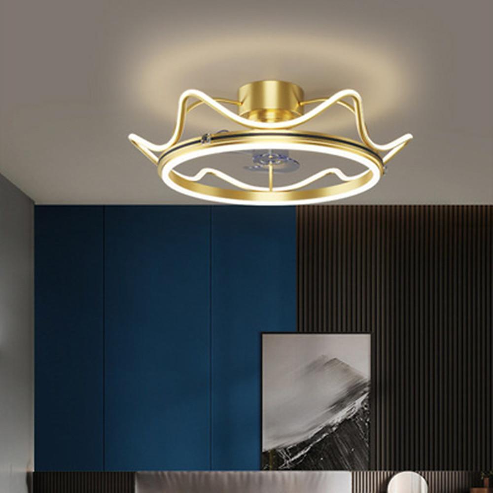 Gold Crown Shaped Bladeless Ceiling Fan Light with LED for Bedrooms