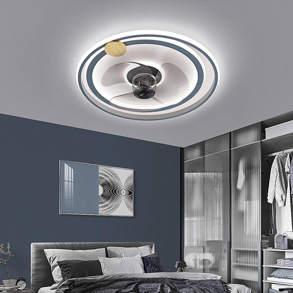 Modern Electroplated Gold Multi-Circle LED Ceiling Fan Light for Living Room