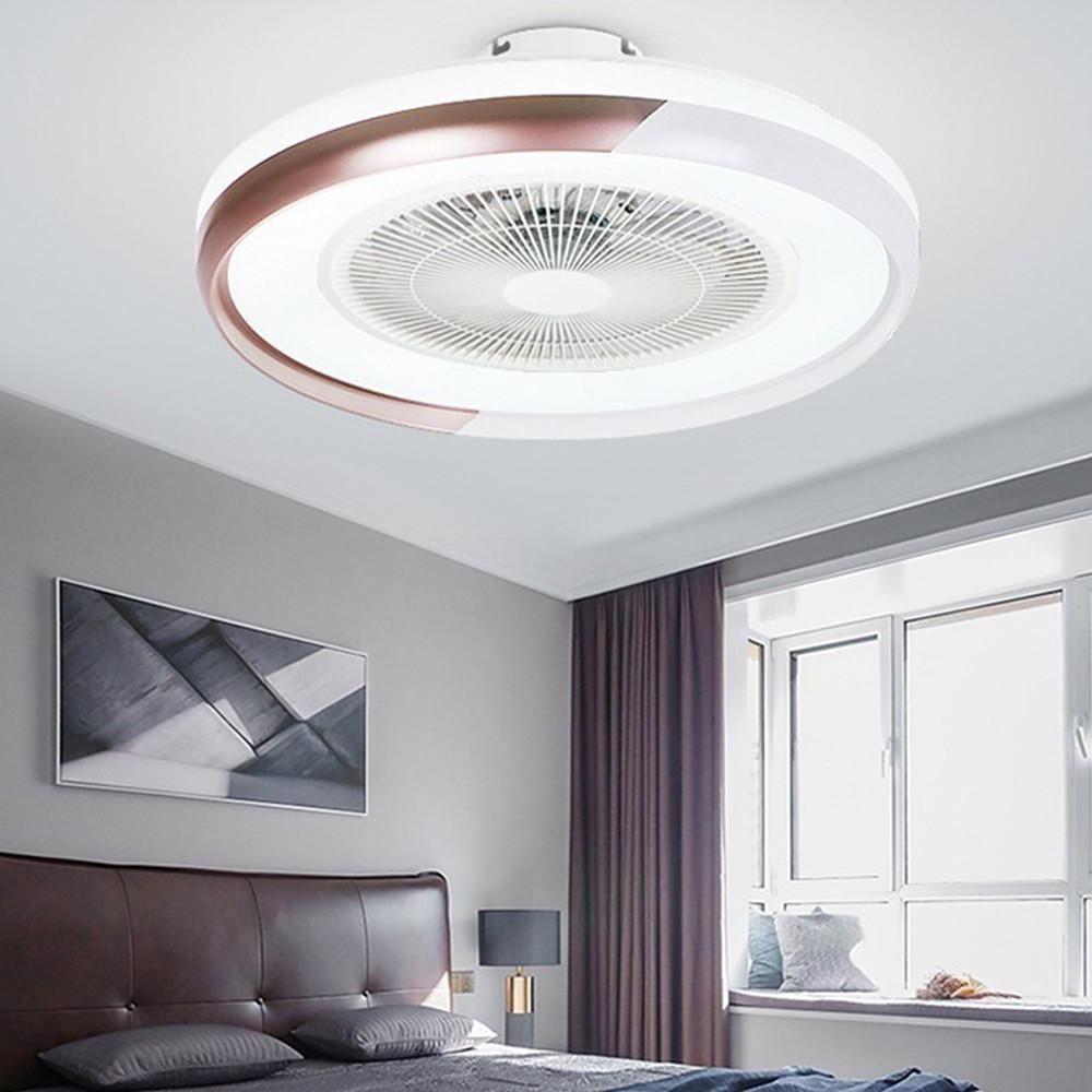 Modern White Circular LED Dimmable Bladeless Ceiling Fan with Light Remote for Living Room