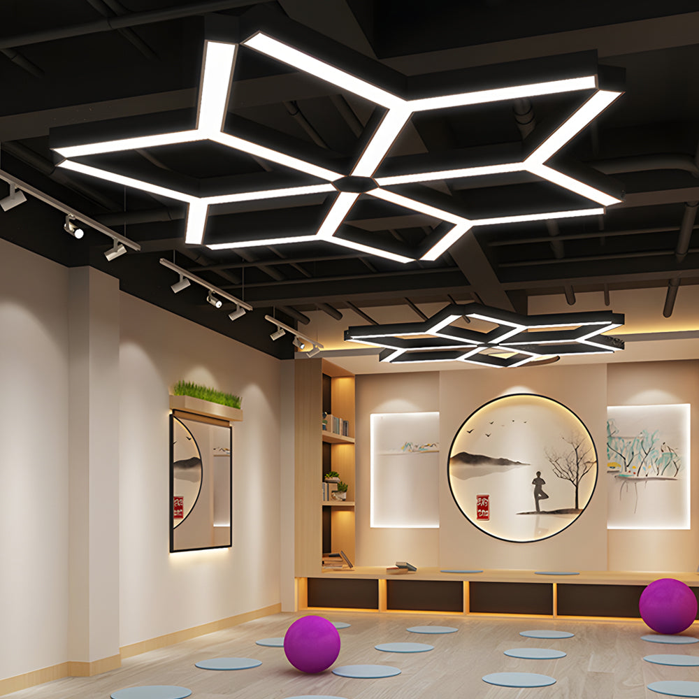 Modern Y-Shaped Linear Black Metal Geometric Ceiling Light for Office
