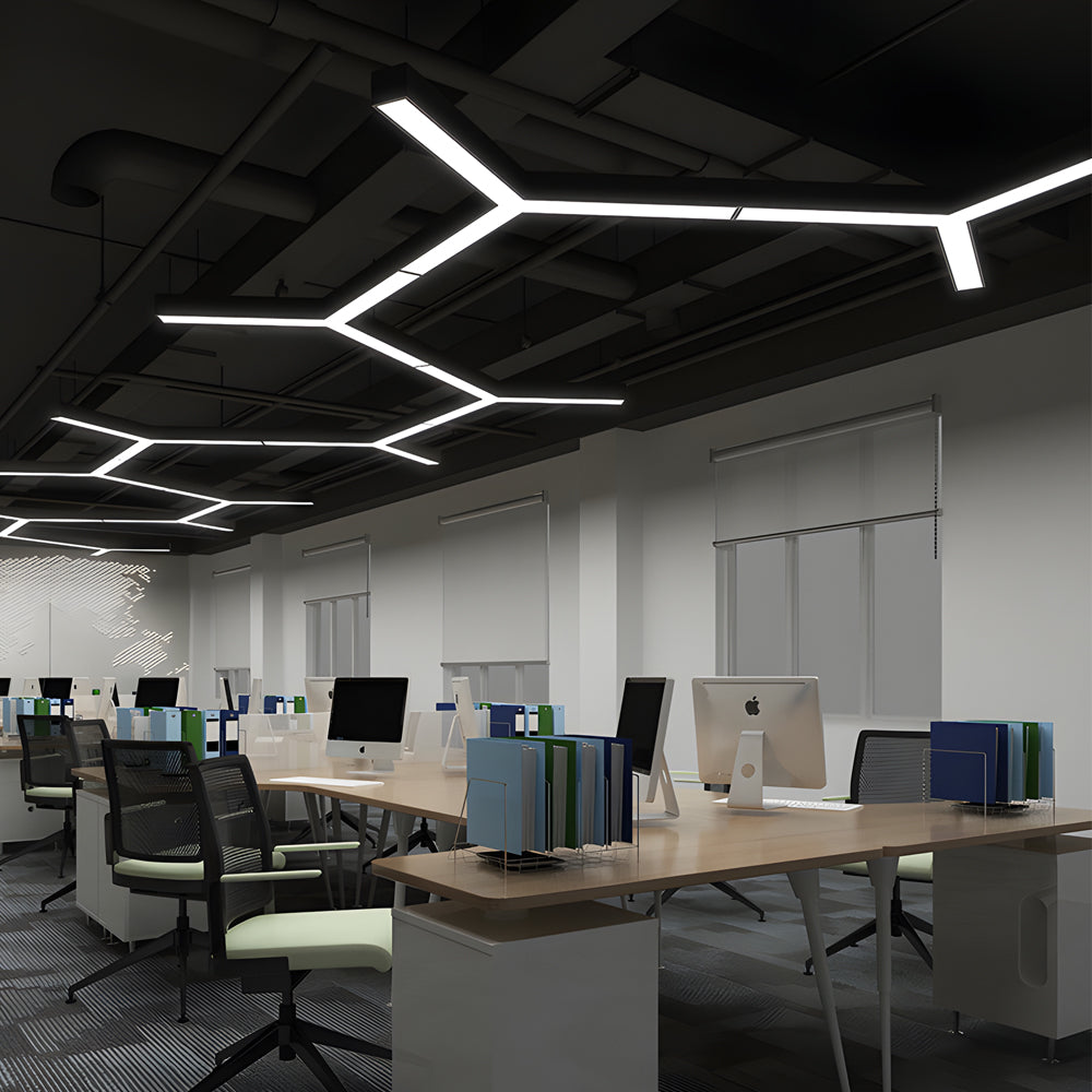 Modern Y-Shaped Linear Black Metal Geometric Ceiling Light for Office