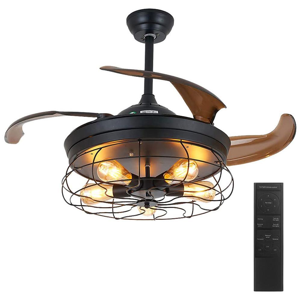 Rustic 3-Blade Retractable Ceiling Fan with Light for Farmhouse Decor