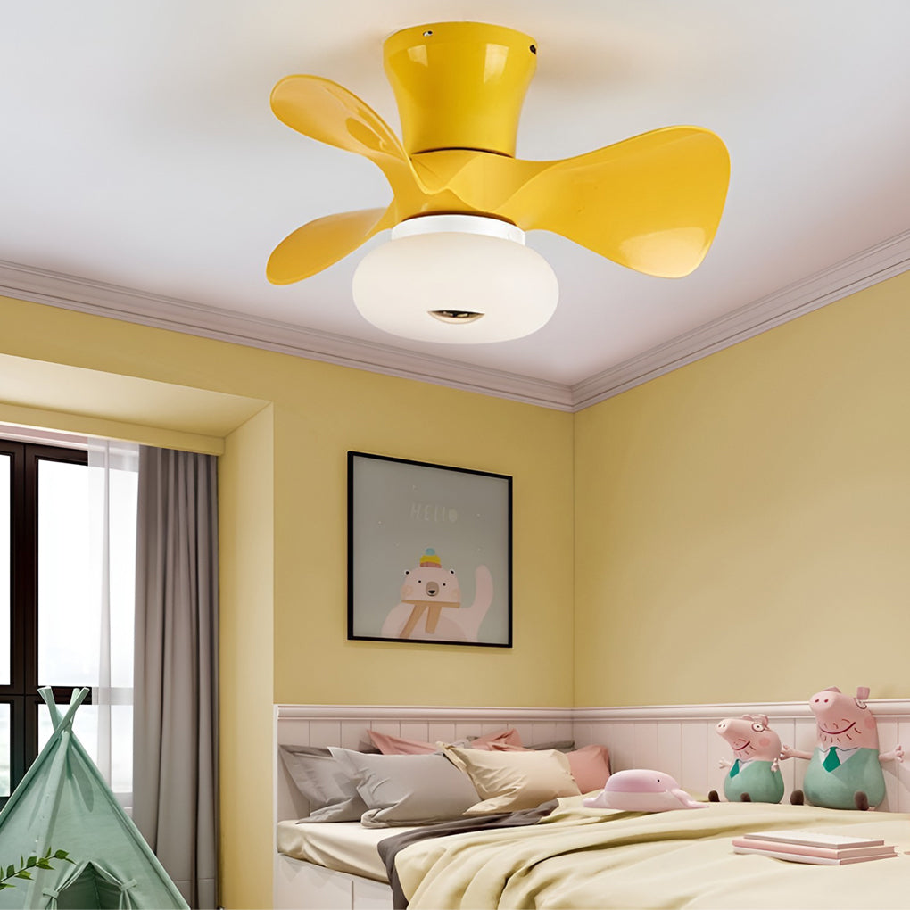 Modern White Macaron LED Ceiling Fan with Light for Living Room Decor