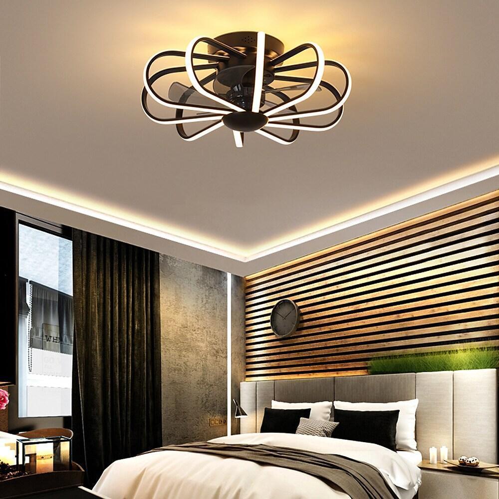 5-Blade Modern Black Ceiling Fan with LED Lights for Living Room