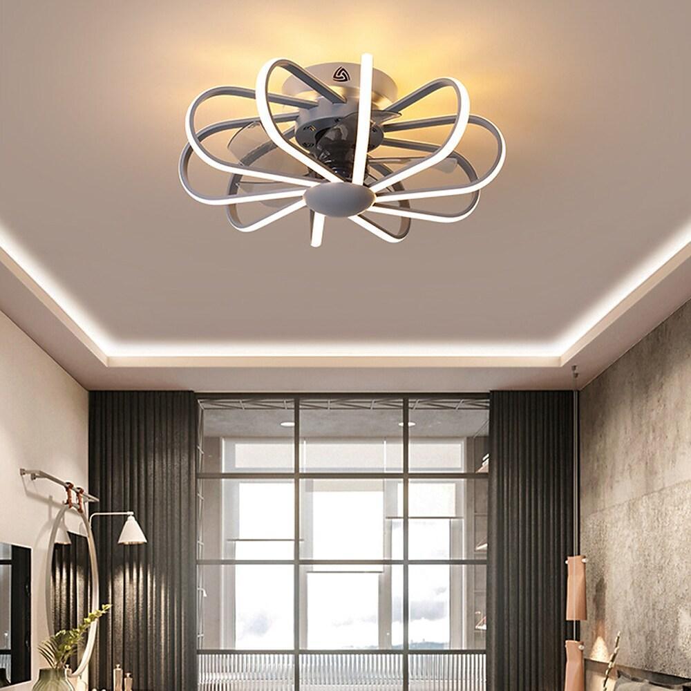 5-Blade Modern Black Ceiling Fan with LED Lights for Living Room