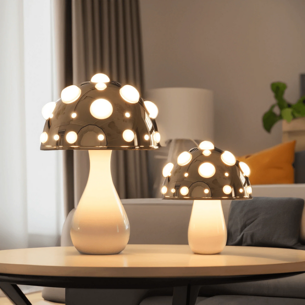 Elegant Zitake Mushroom LED Table Lamp in White for Living Room Decor