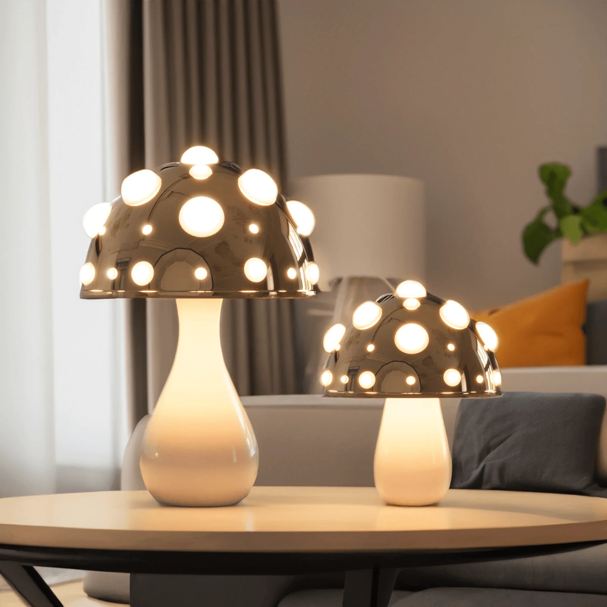 Elegant Zitake Mushroom LED Table Lamp in White for Living Room Decor