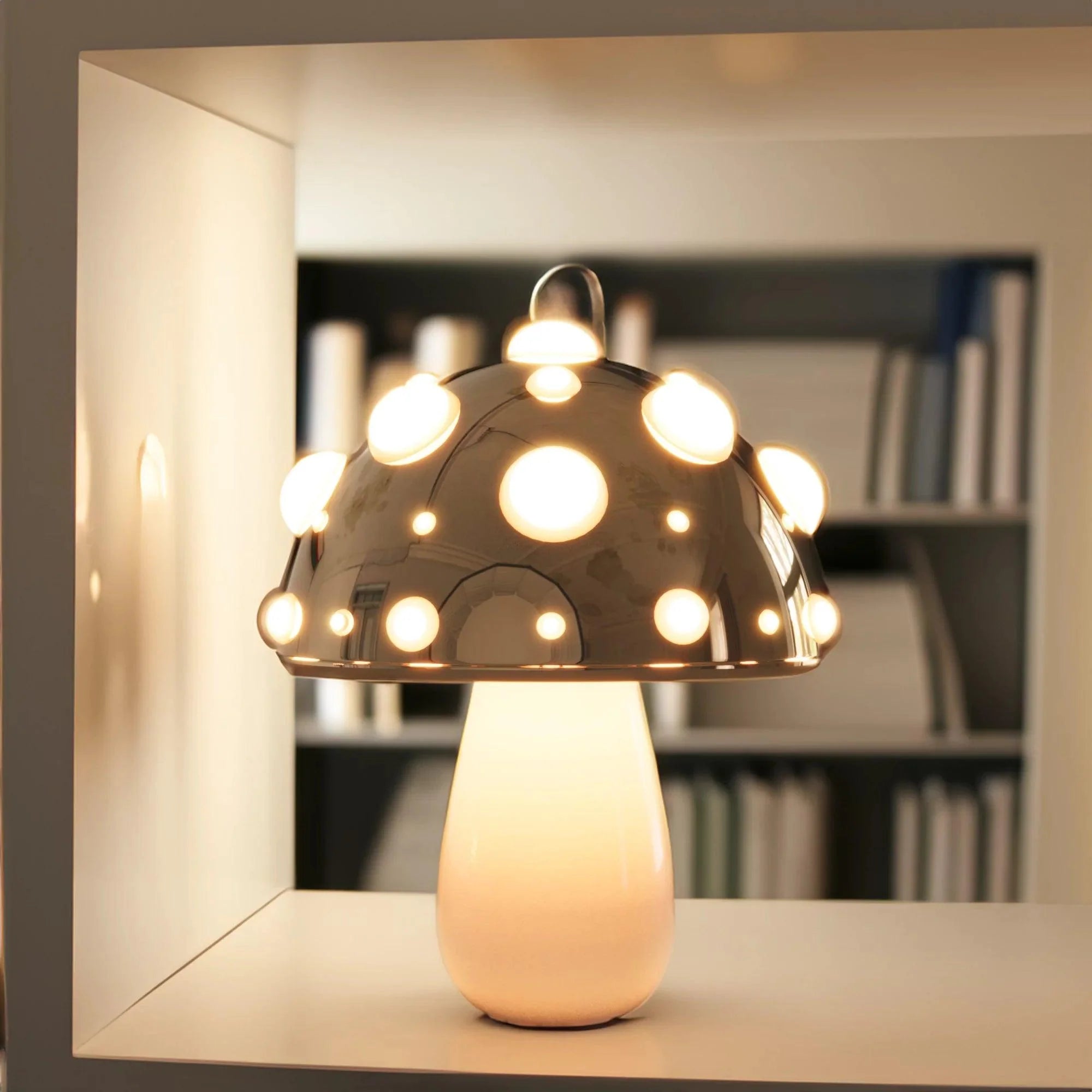 Elegant Zitake Mushroom LED Table Lamp in White for Living Room Decor