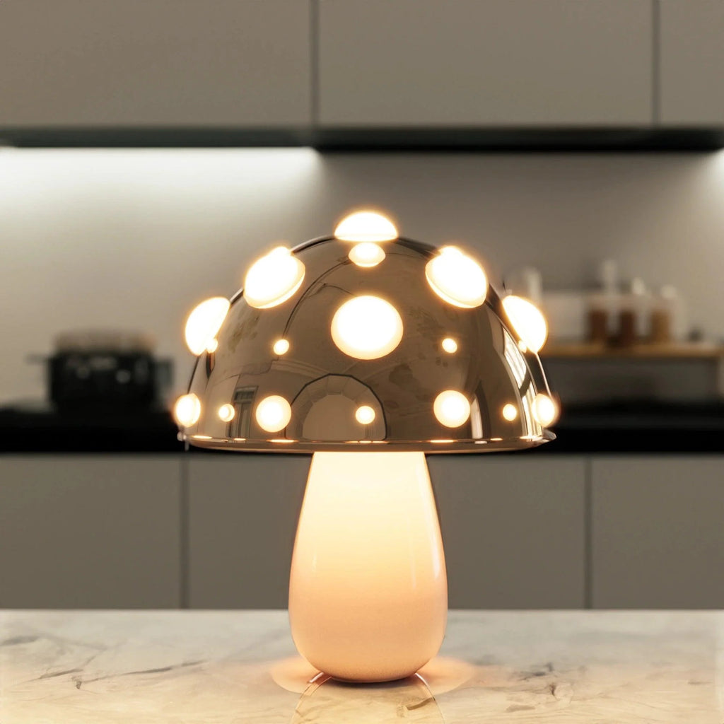 Elegant Zitake Mushroom LED Table Lamp in White for Living Room Decor