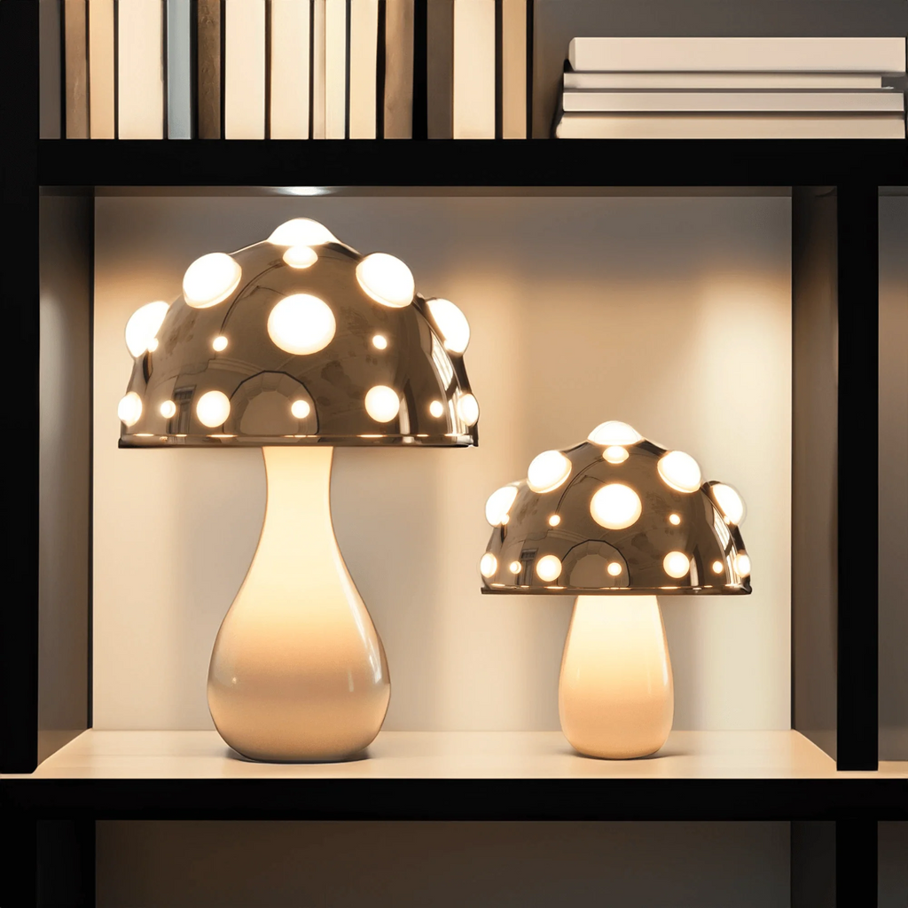 Natural Wood & White Ceramic Mushroom Table Lamp for Cozy Living Space