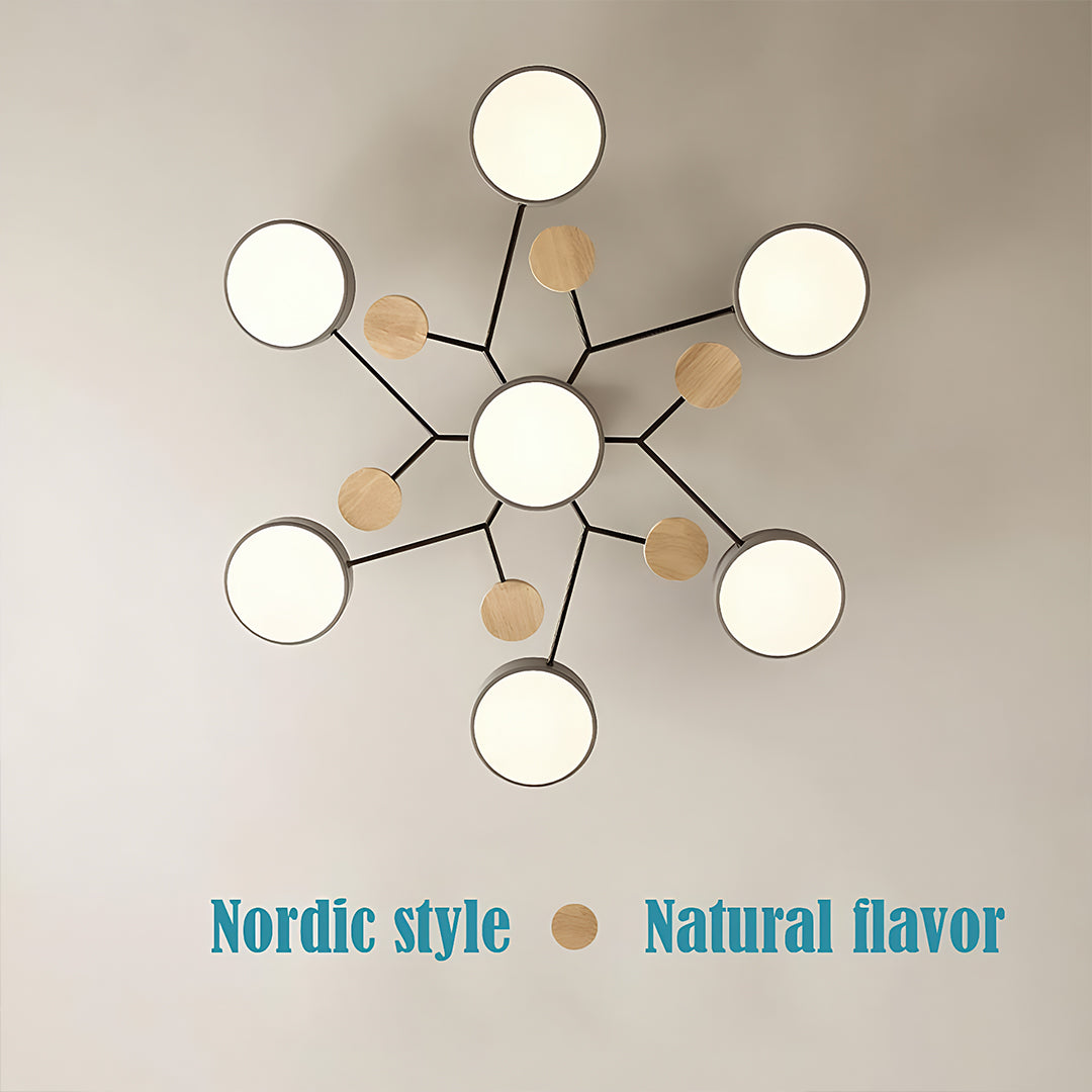 Sputnik Style Metal & Wood Chandelier Ceiling Light for Kids' Room